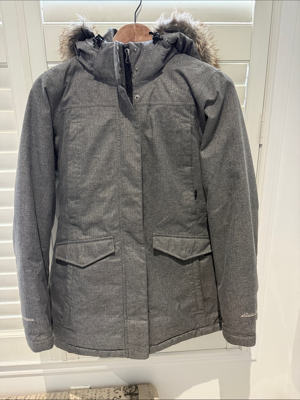 Eddie Bauer Gray Hooded Ski Jacket with Faux-Fur Trim